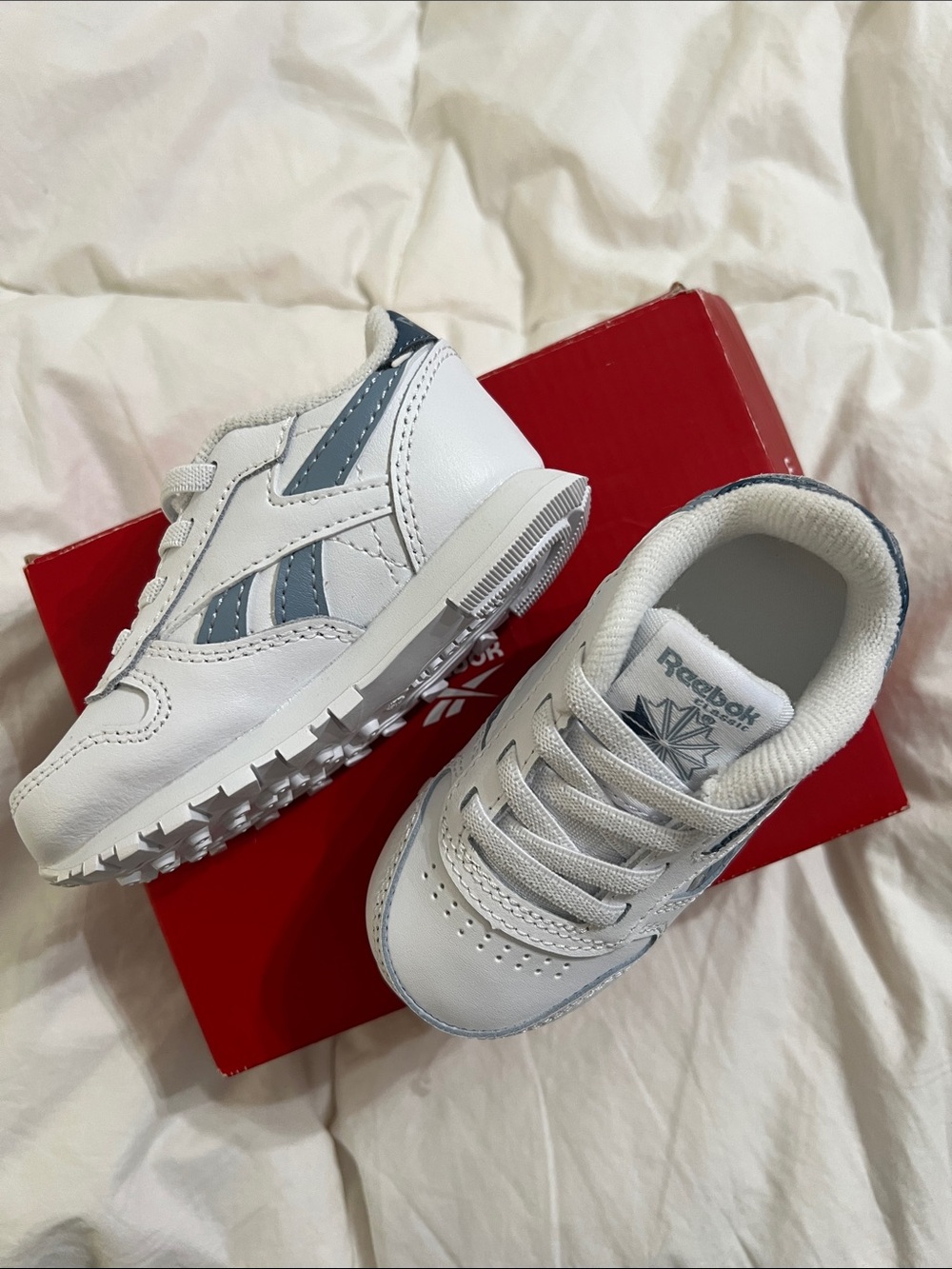 Reebok Kids White & Light Blue Retro Runner Sneakers